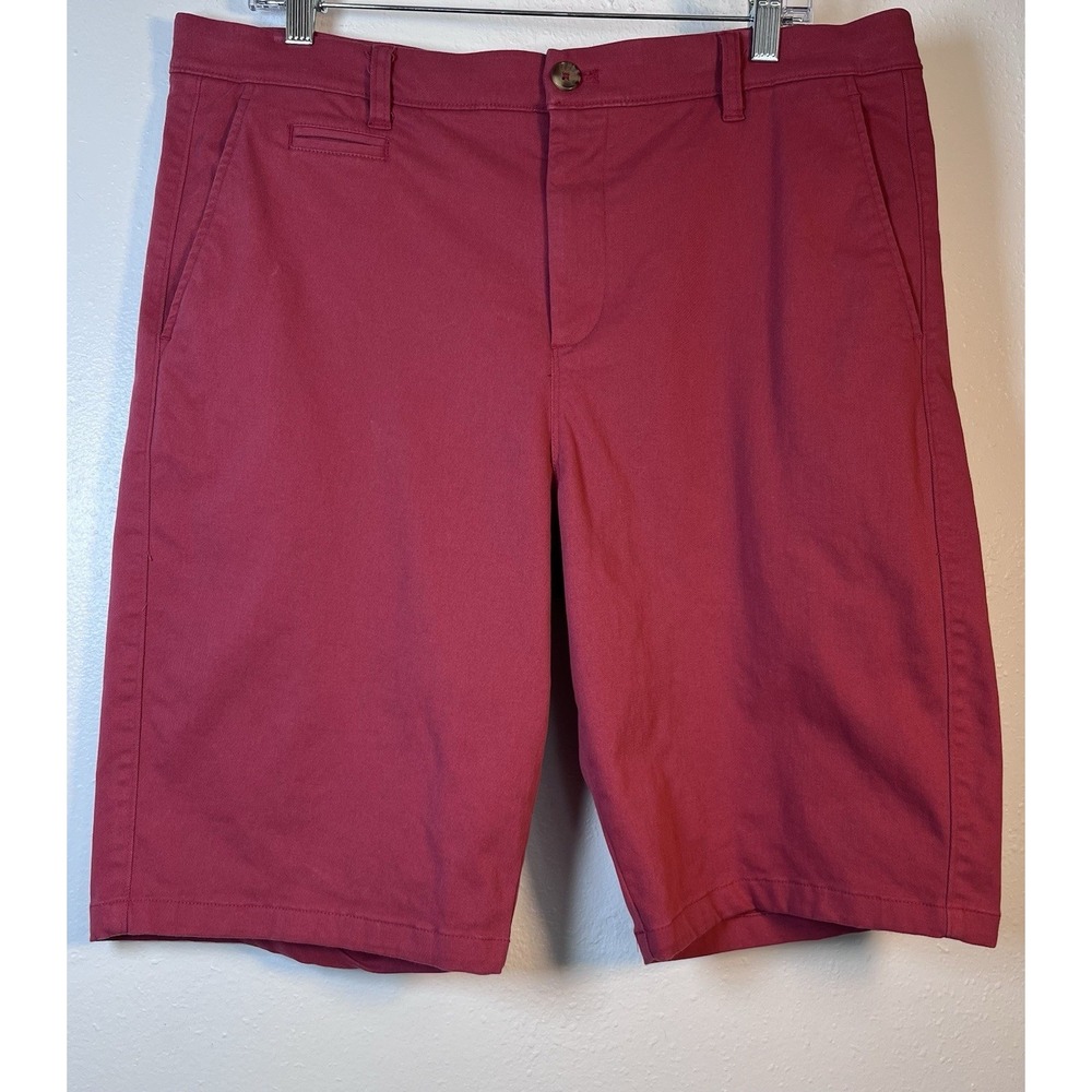 JOHNNIE-O Sz 34 Shorts Neal Malibu Red Flat Front Chino Stretch Twill *Flaw*
